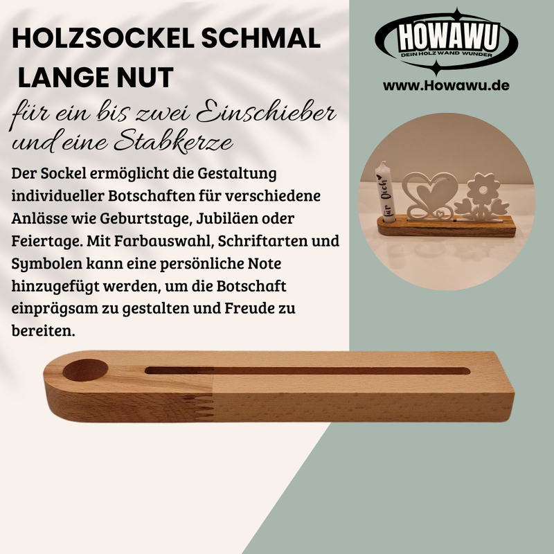 Holzsockel für Einschieber Stabkerze lange Nut 2er