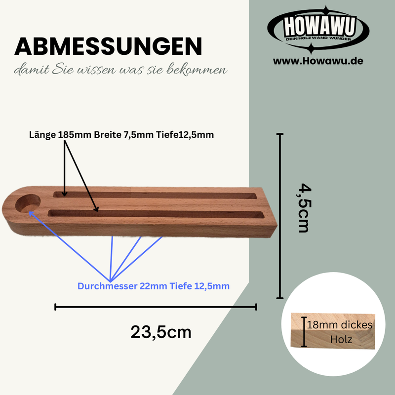 Holzsockel für Einschieber Stabkerze lange Nut x2