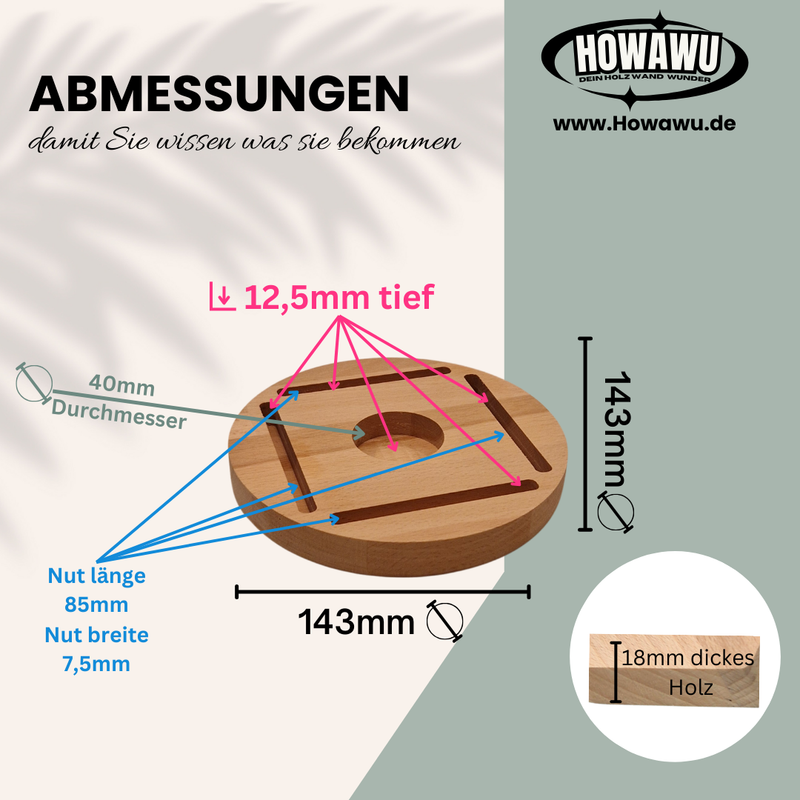 Holzsockel für Einschieber Rund 4er Nut Teelicht